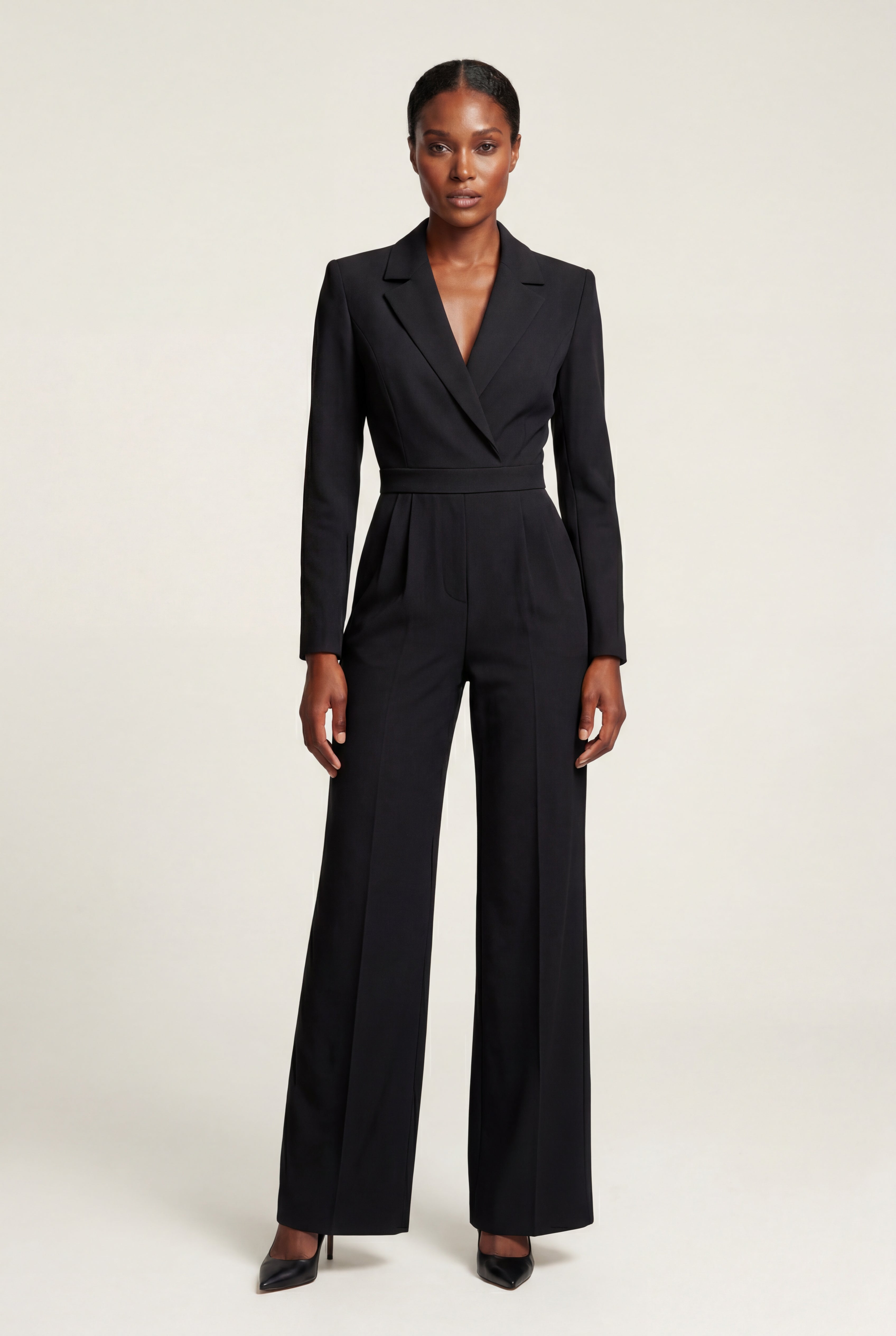 Lia | Tailored Wide Leg Blazer Jumpsuit with Cinched Waist