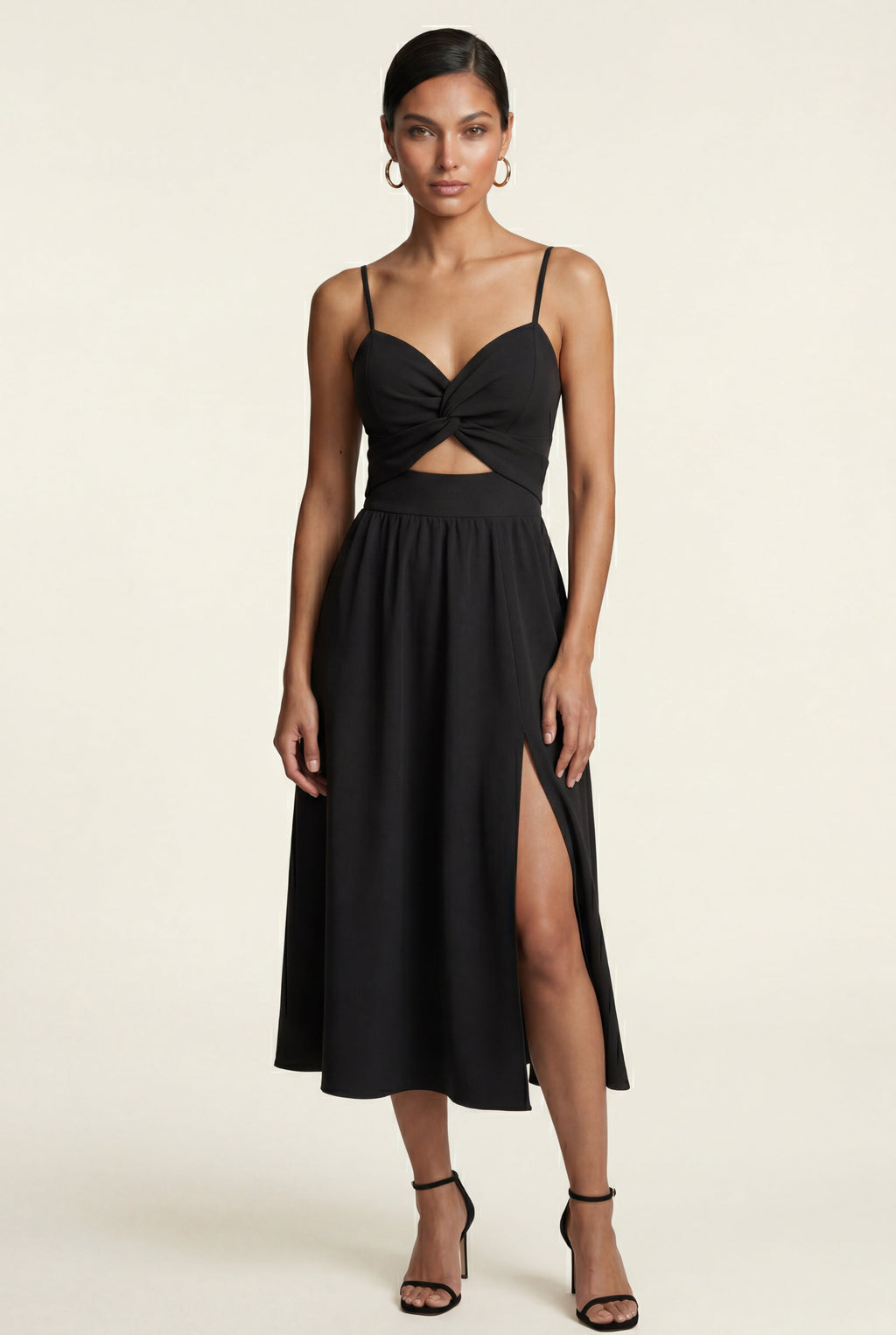 Elcevi | Twist-front Cutout Midi Dress with Side Slit For Women