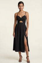 Elcevi | Twist-front Cutout Midi Dress with Side Slit For Women