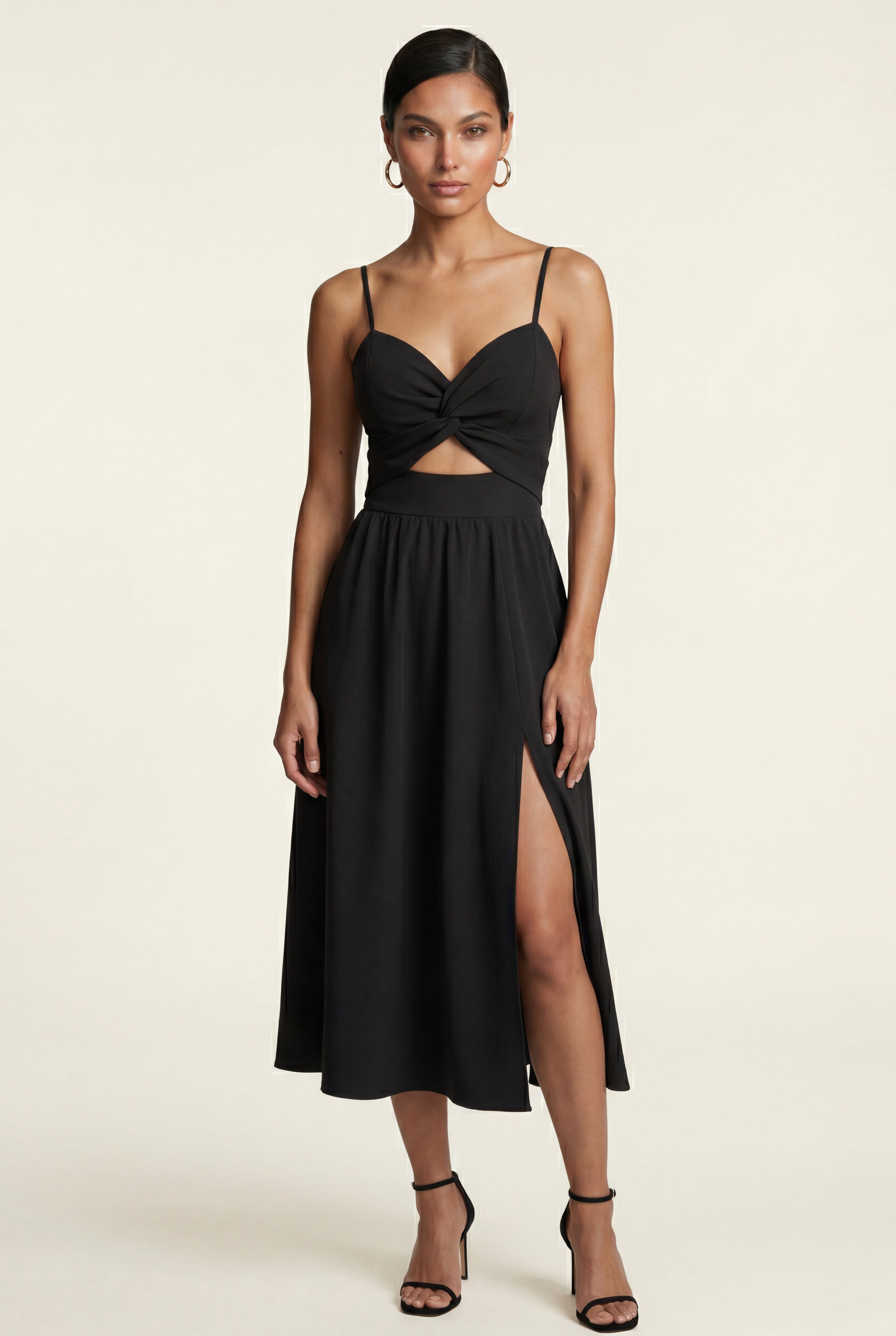 Elcevi | Twist-front Cutout Midi Dress with Side Slit For Women