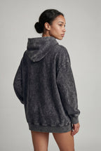 Lia | Washed Black Oversized Longline Hoodie with Kangaroo Pocket