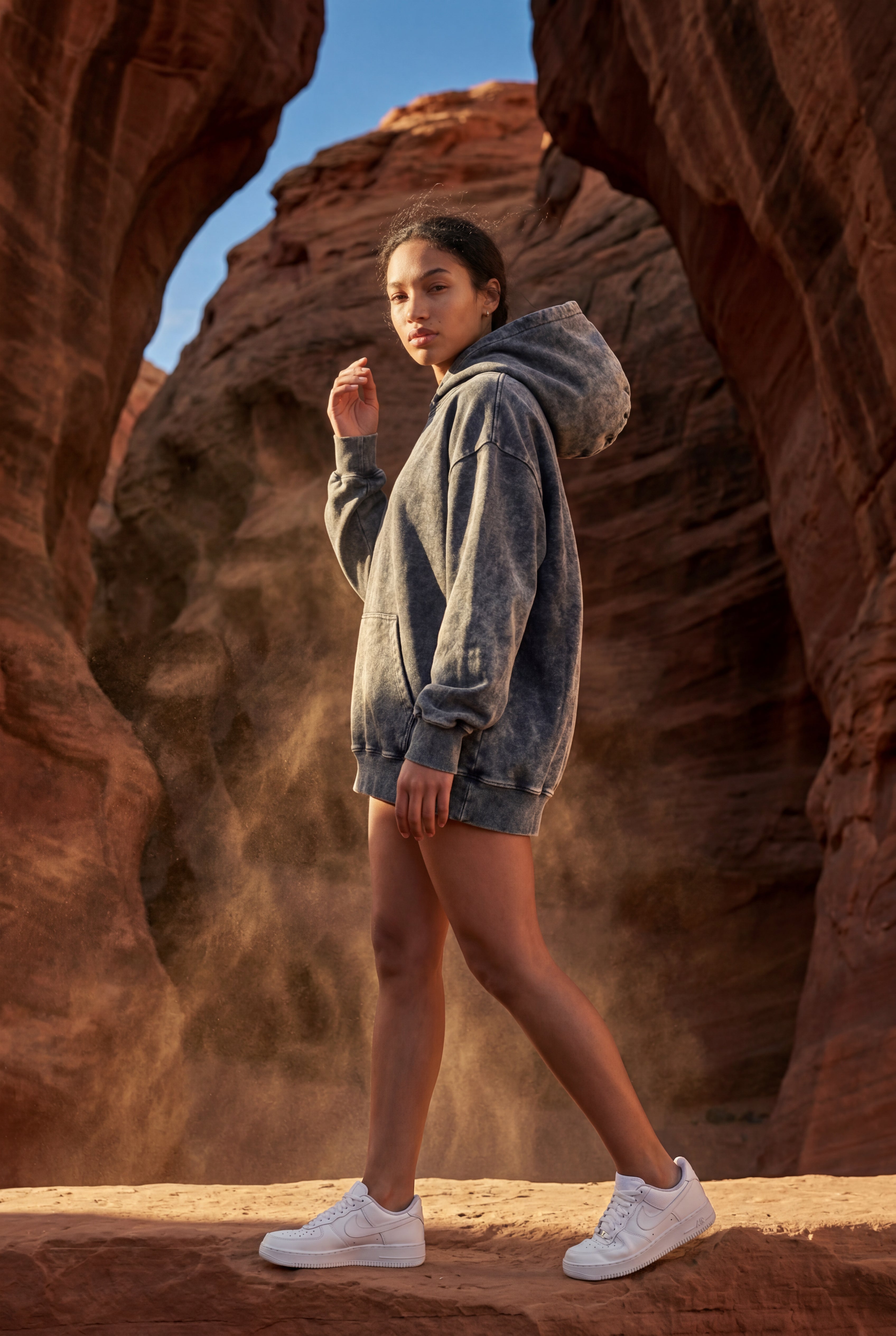 Lia | Washed Black Oversized Longline Hoodie with Kangaroo Pocket