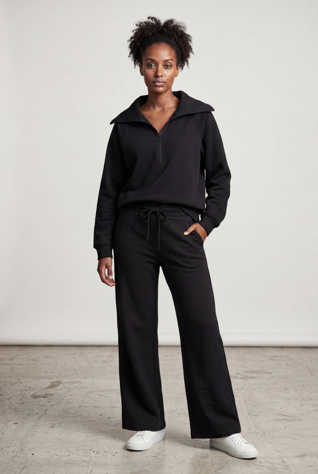 Lia | Wide-leg Zip Collar Lounge Set with Relaxed Pullover
