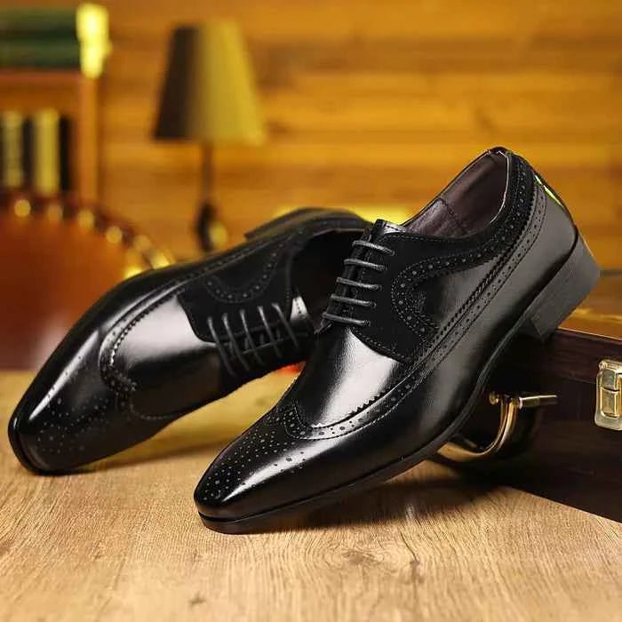 Liam | Wingtip Brogue Oxford Dress Shoes with Stacked Low Heel