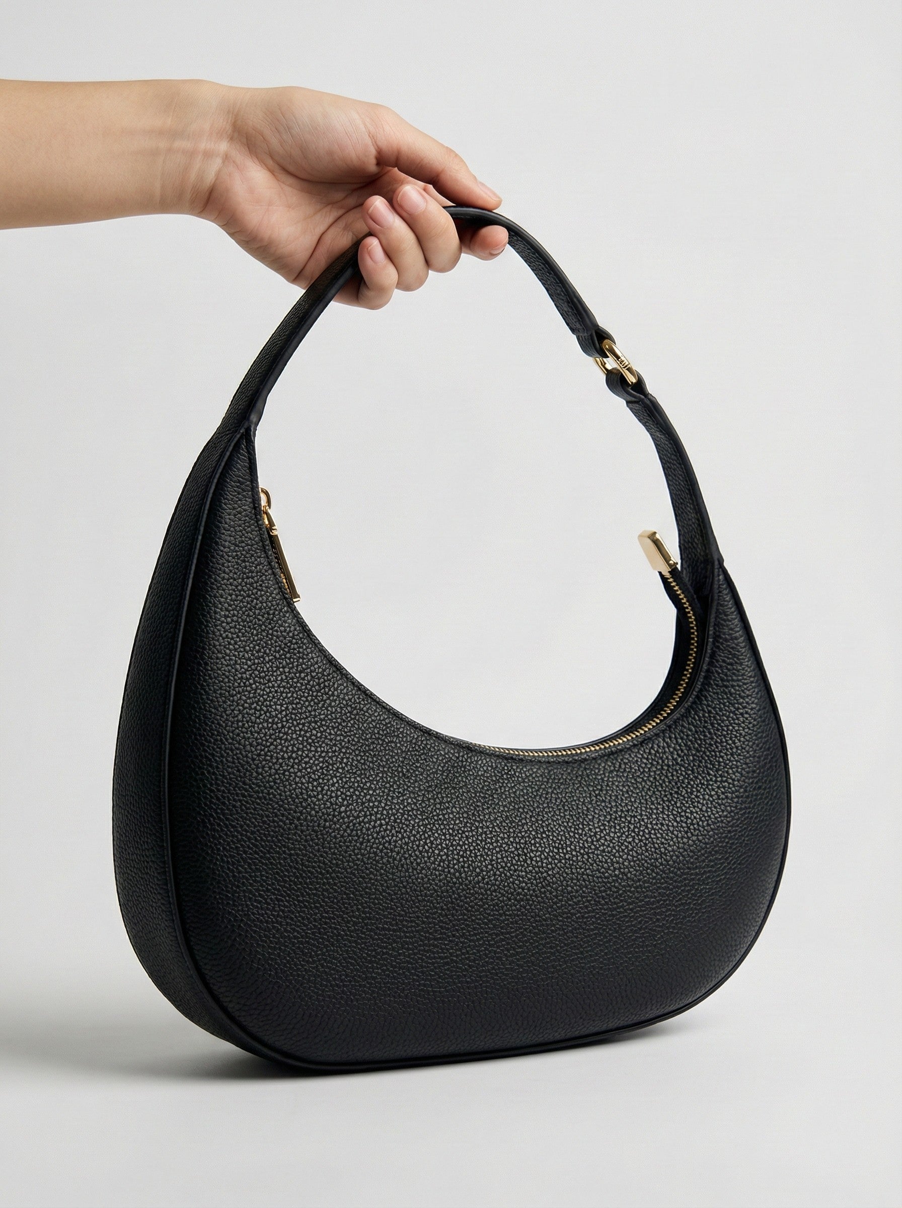 Lieke | Women's Black Crescent Hobo Shoulder Bag with Adjustable Strap