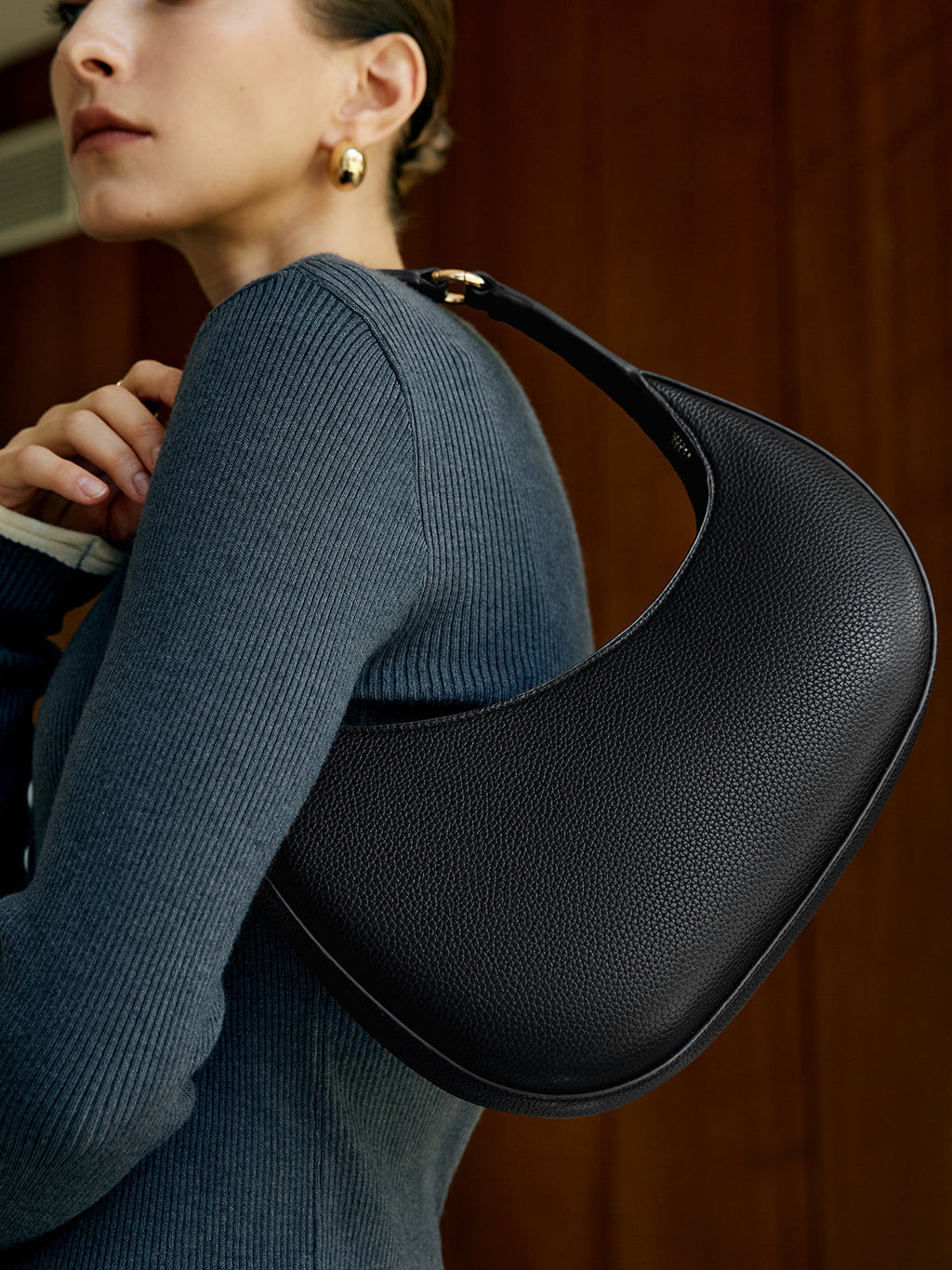 Lieke | Women's Black Crescent Hobo Shoulder Bag with Adjustable Strap