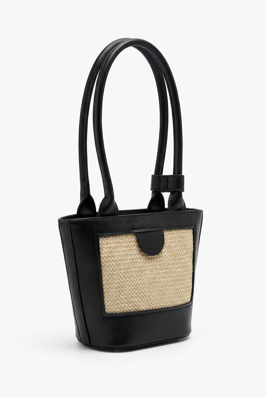 Lieke | Women's Black Structured Mini Tote Bag with Pocket