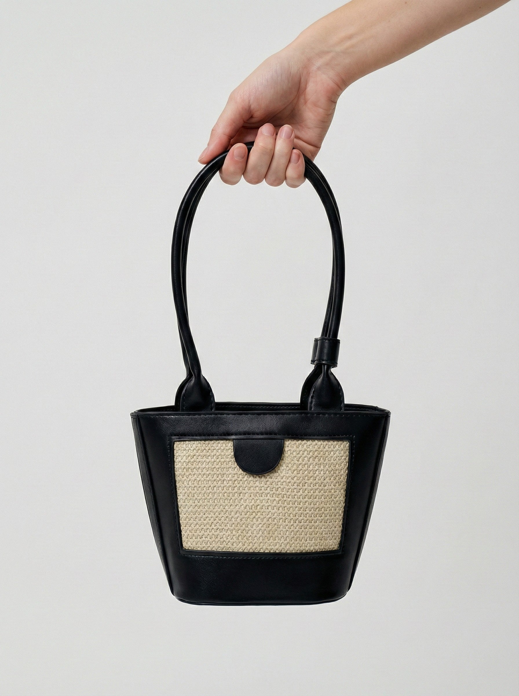 Lieke | Women's Black Structured Mini Tote Bag with Pocket