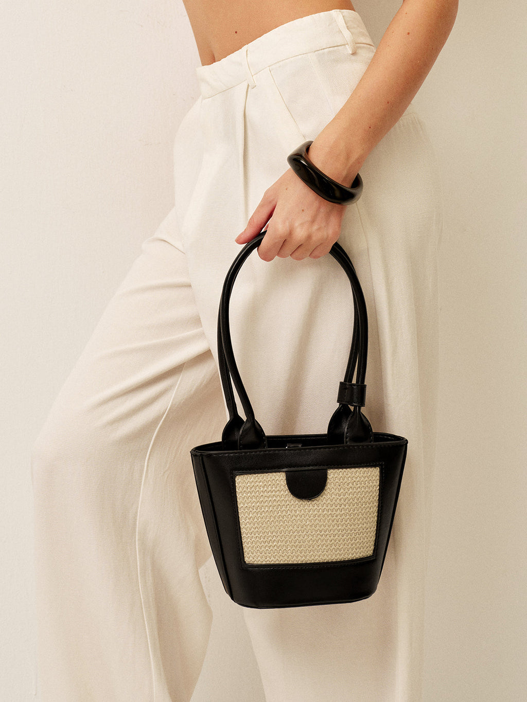 Lieke | Women's Black Structured Mini Tote Bag with Pocket