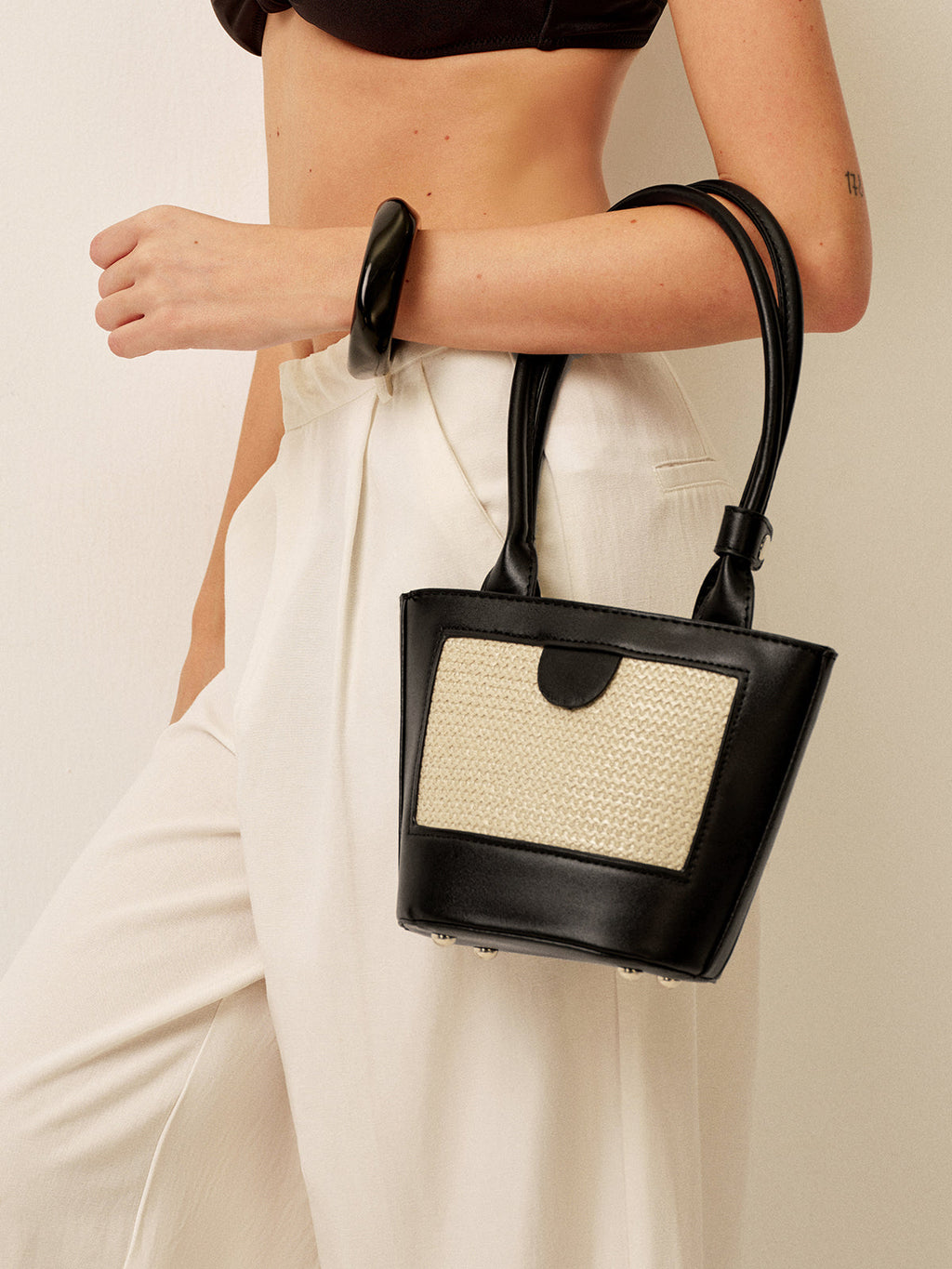 Lieke | Women's Black Structured Mini Tote Bag with Pocket