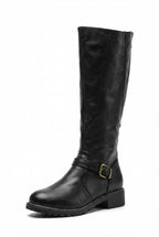 Lia | Women's Buckle Strap Knee-High Boots with Low Block Heel