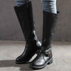 Lia | Women's Buckle Strap Knee-High Boots with Low Block Heel