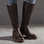 Lia | Women's Buckle Strap Knee-High Boots with Low Block Heel