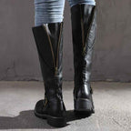 Lia | Women's Buckle Strap Knee-High Boots with Low Block Heel