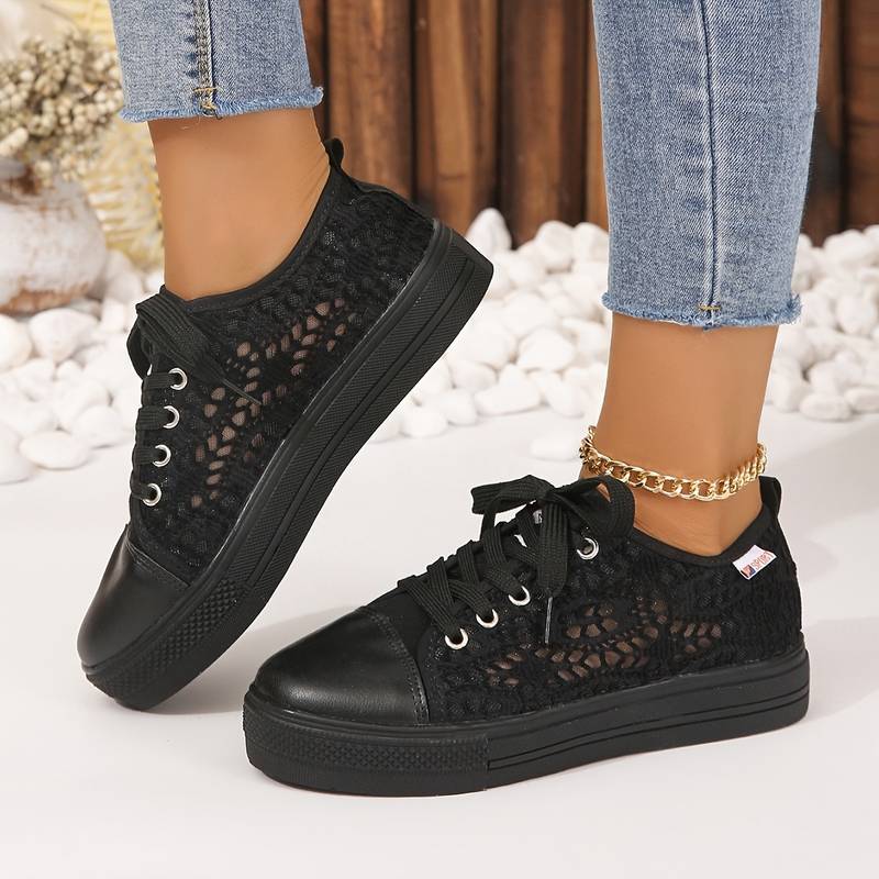 Lia | Women's Crochet Lace Platform Lace-Up Sneakers