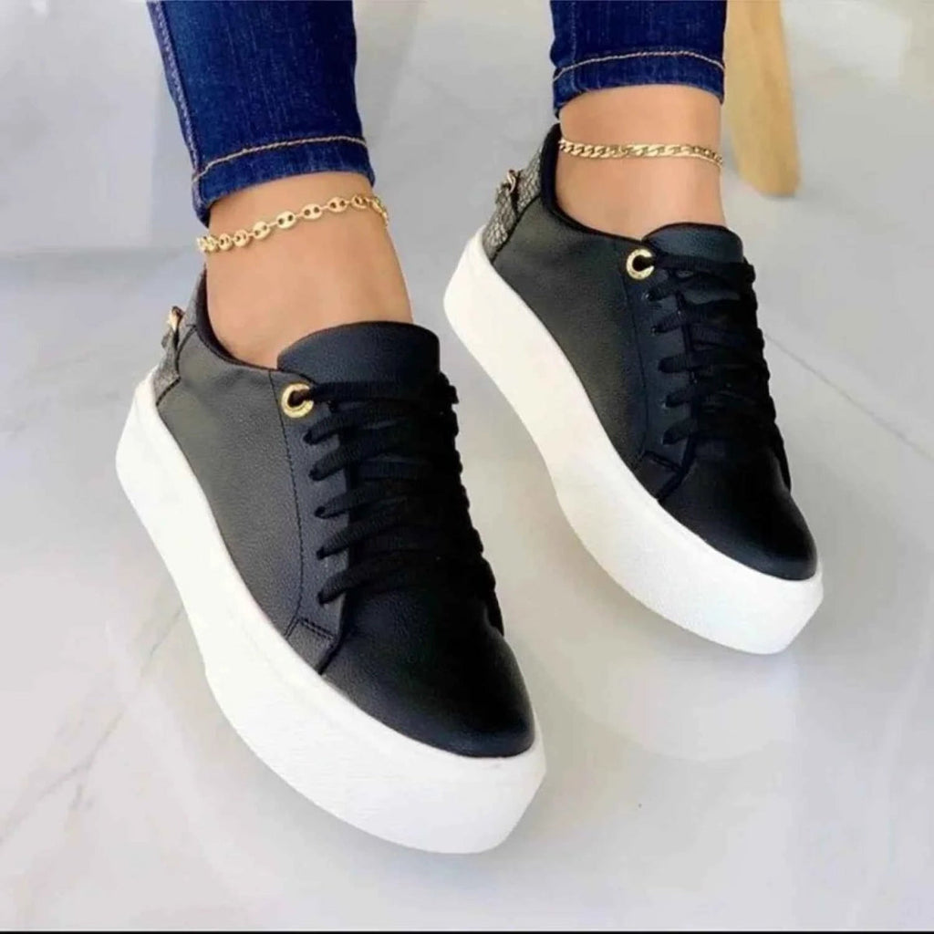 Lia | Women's Gold Chain Platform Lace-Up Casual Sneakers
