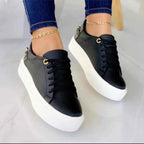 Lia | Women's Gold Chain Platform Lace-Up Casual Sneakers