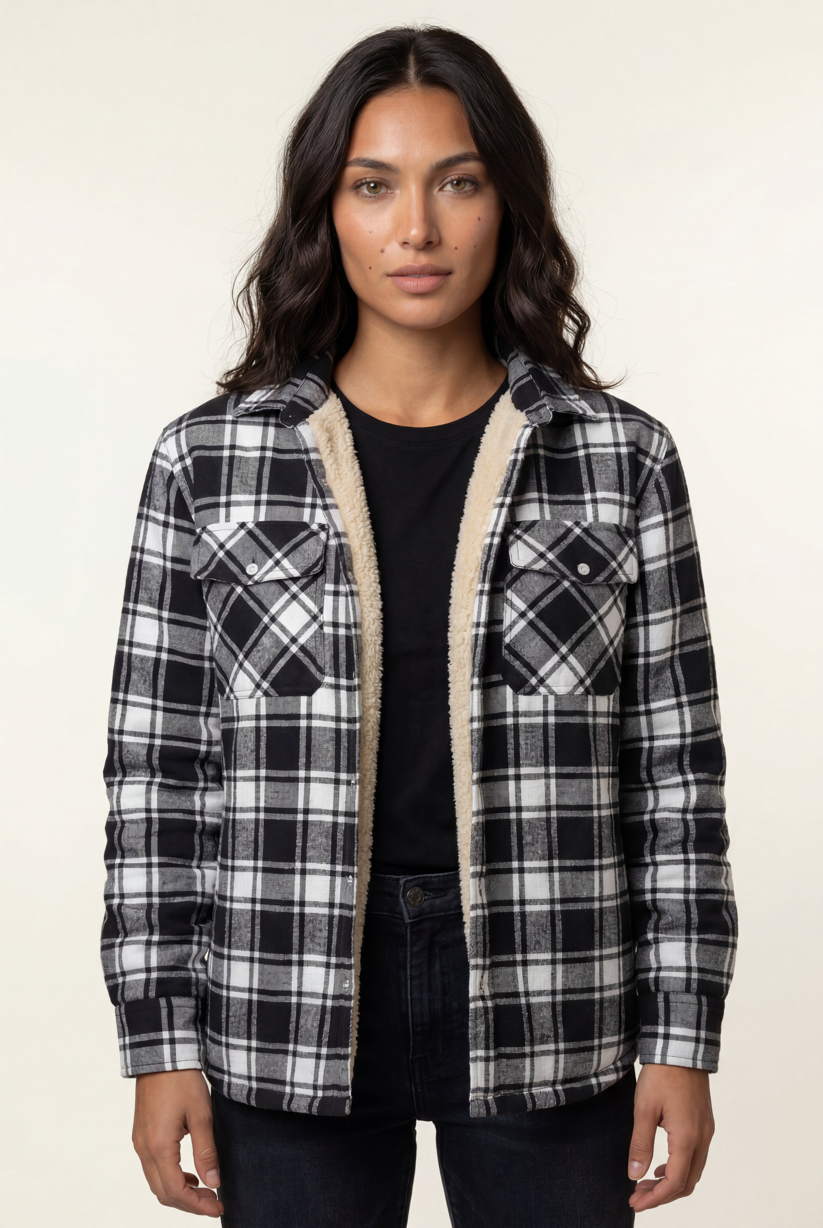 Women's -Lined Plaid Relaxed Shirt Jacket | Senna