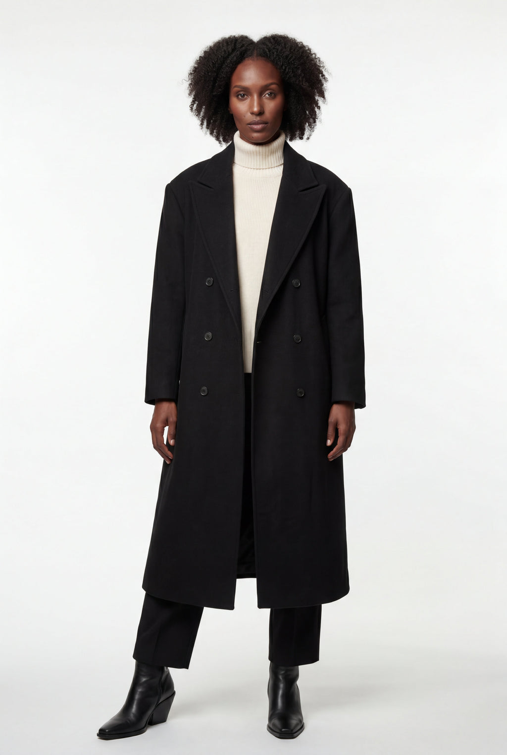 Kim | Women's Oversized Double-Breasted Long Coat with Lapel