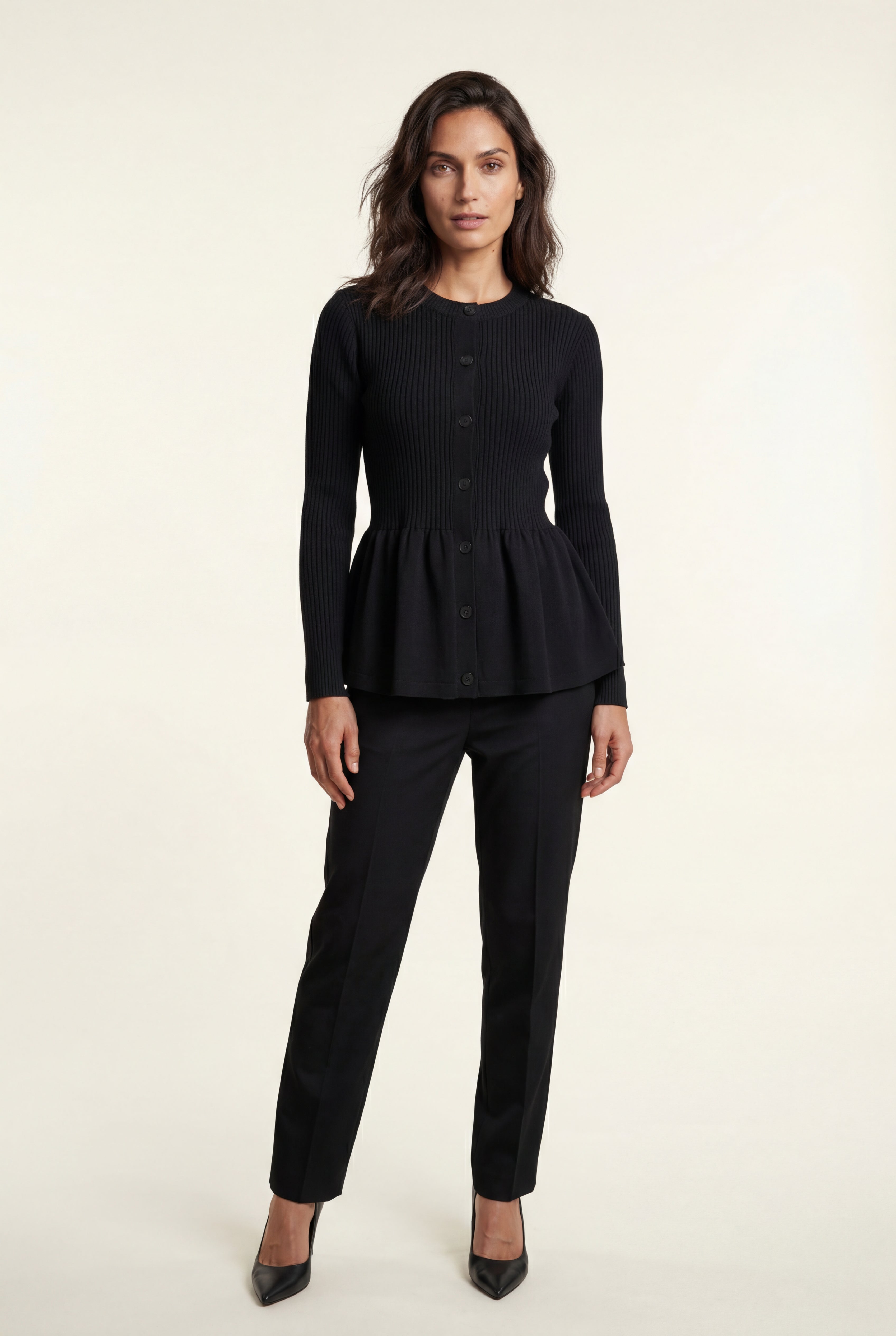 Women's Ribbed Button-Front Peplum Cardigan | Senna