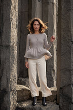 Women's Ribbed Button-Front Peplum Cardigan | Senna