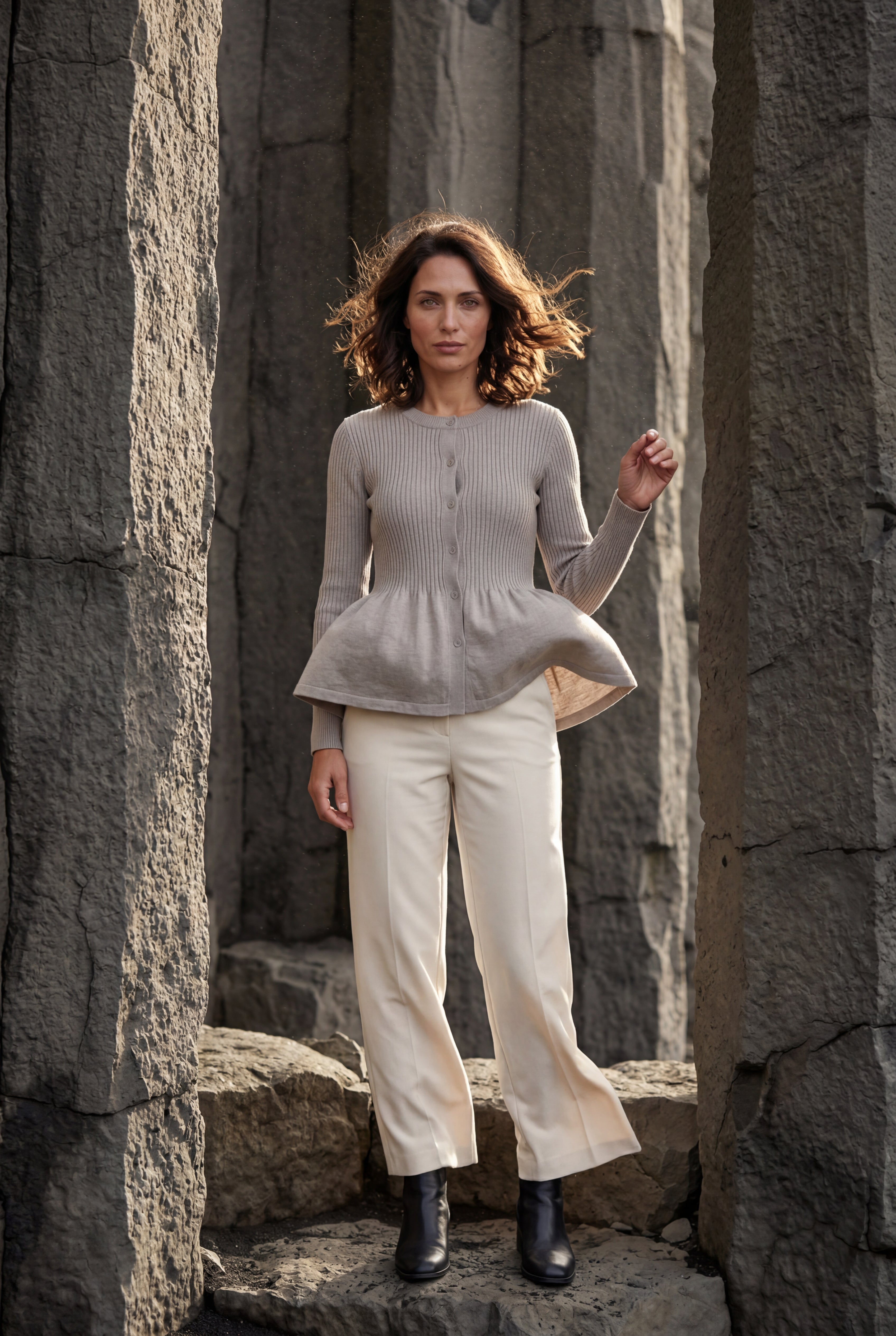 Women's Ribbed Button-Front Peplum Cardigan | Senna