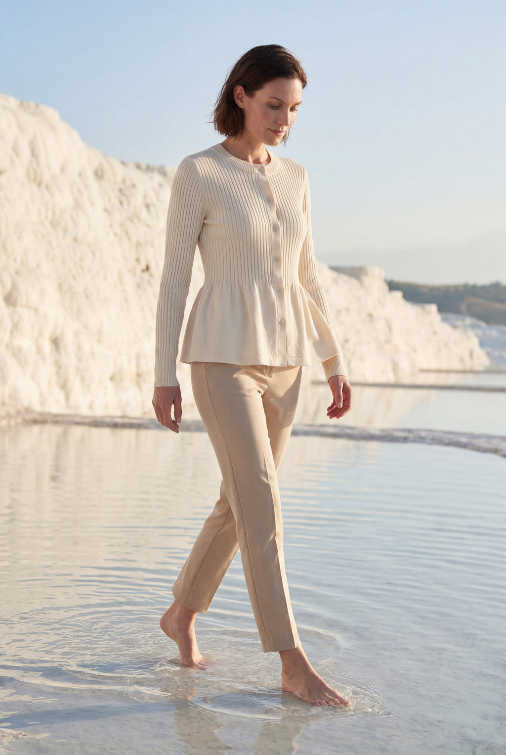 Women's Ribbed Button-Front Peplum Cardigan | Senna