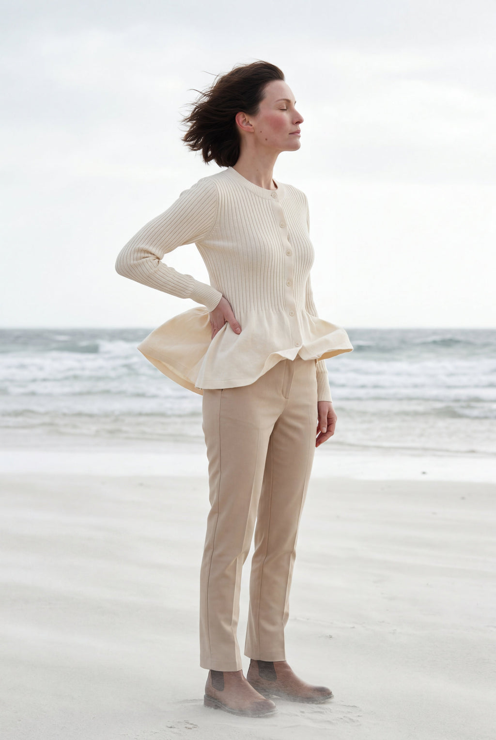 Women's Ribbed Button-Front Peplum Cardigan | Senna