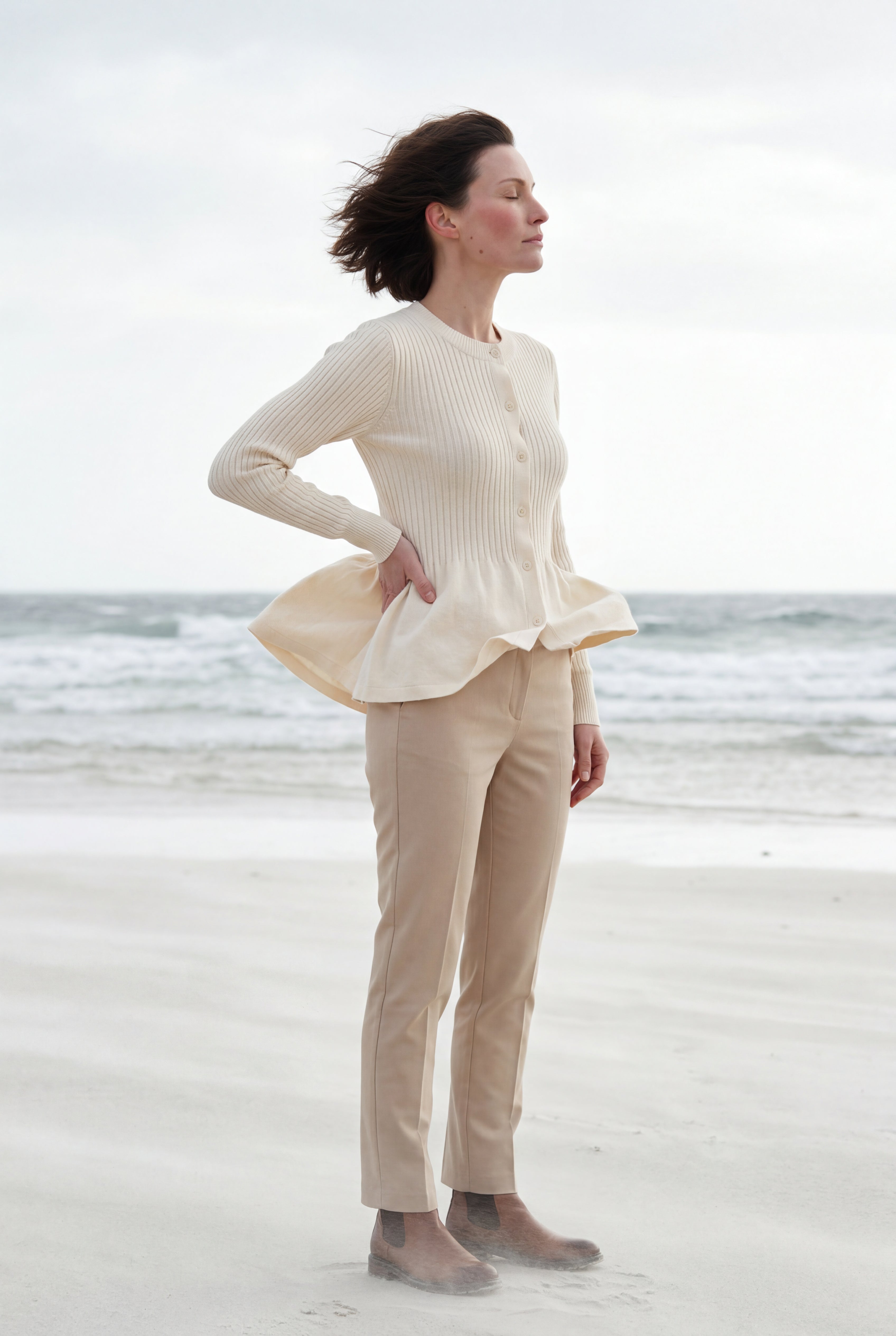 Women's Ribbed Button-Front Peplum Cardigan | Senna