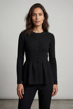 Women's Ribbed Button-Front Peplum Cardigan | Senna