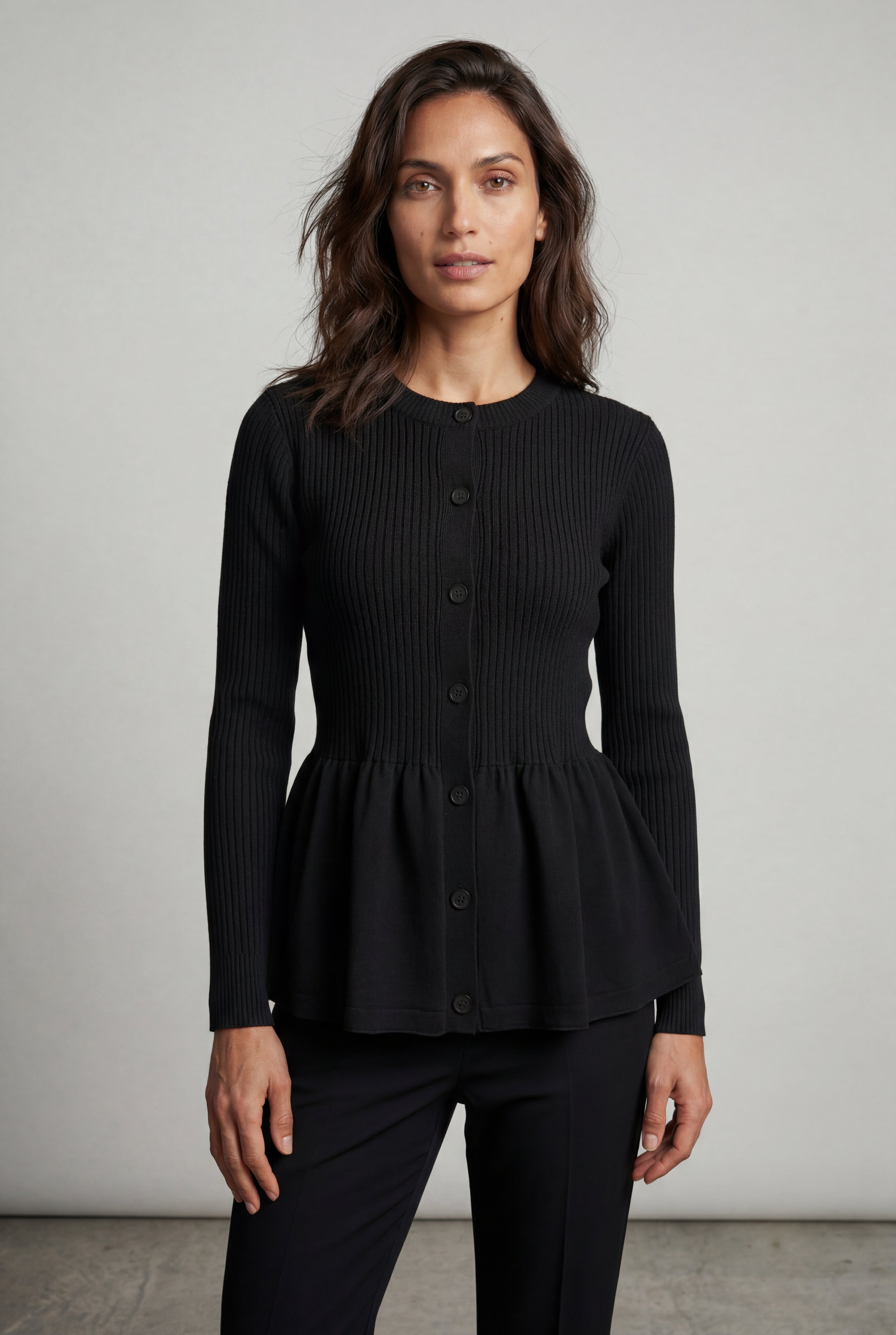 Women's Ribbed Button-Front Peplum Cardigan | Senna
