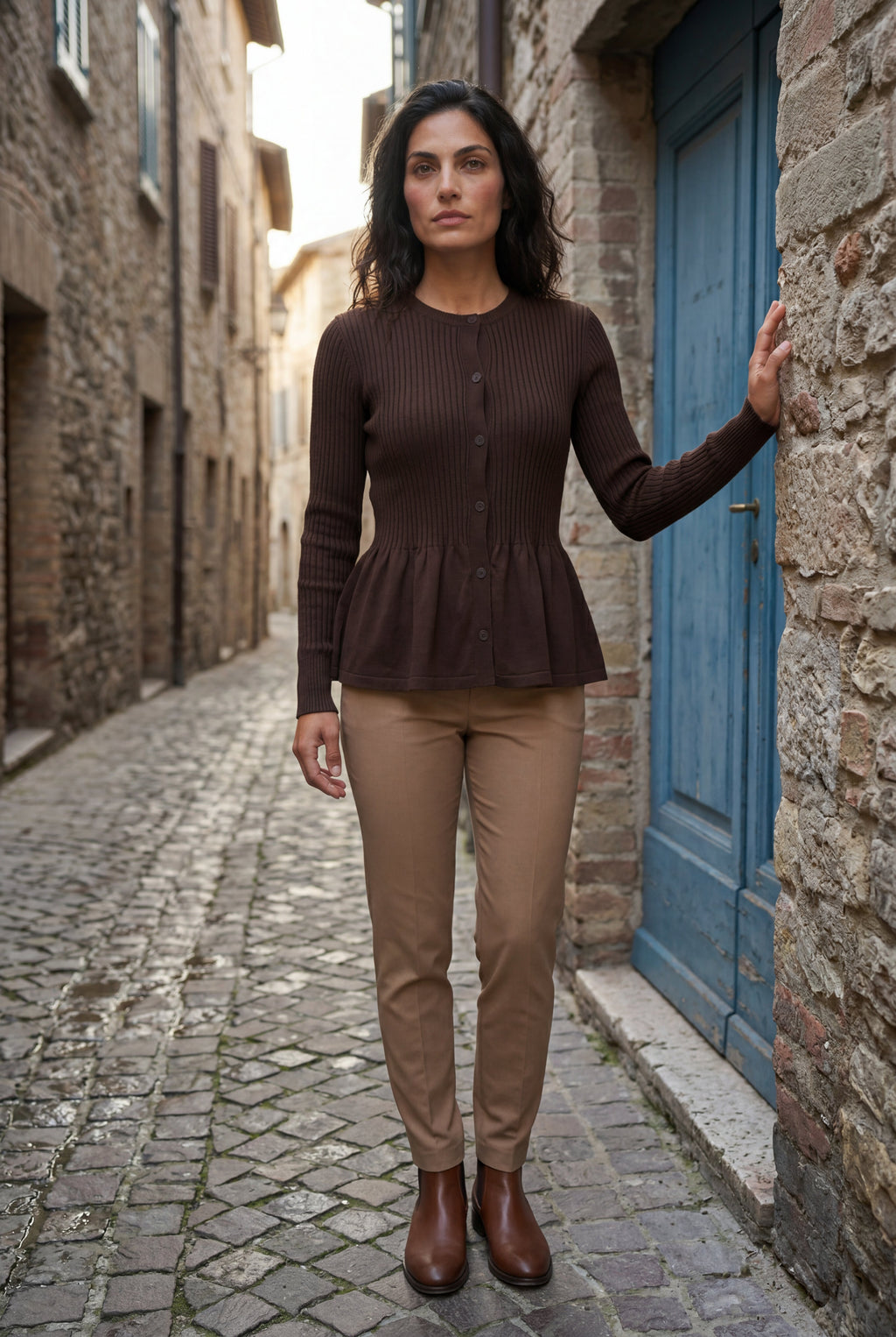 Women's Ribbed Button-Front Peplum Cardigan | Senna