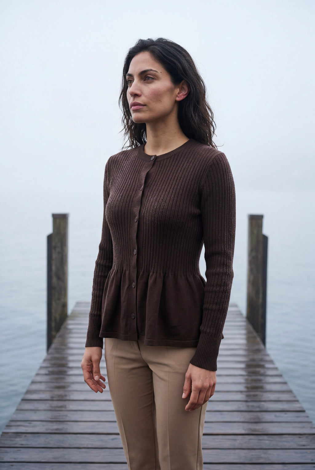 Women's Ribbed Button-Front Peplum Cardigan | Senna
