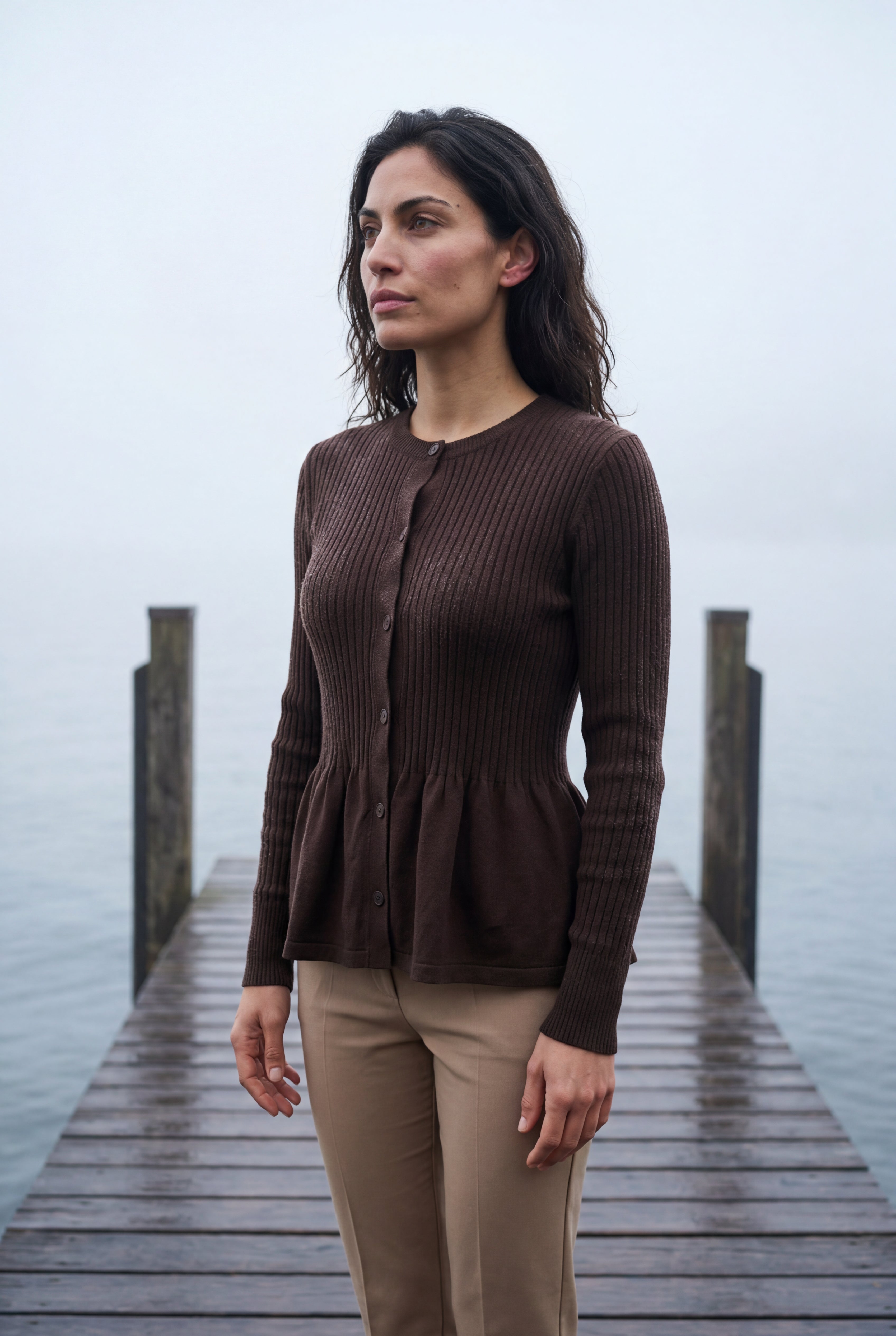 Women's Ribbed Button-Front Peplum Cardigan | Senna