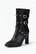 Lia | Women's Studded Buckle Strap Pointed Toe Ankle Boots