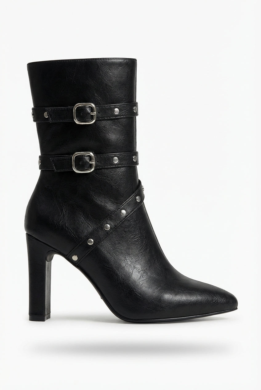 Lia | Women's Studded Buckle Strap Pointed Toe Ankle Boots