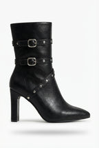 Lia | Women's Studded Buckle Strap Pointed Toe Ankle Boots