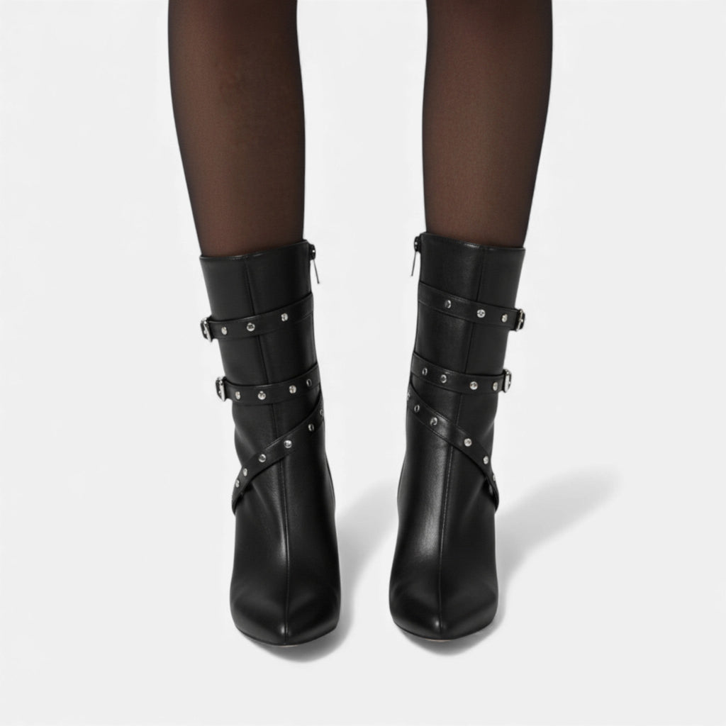 Lia | Women's Studded Buckle Strap Pointed Toe Ankle Boots