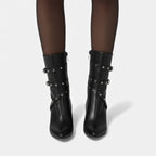 Lia | Women's Studded Buckle Strap Pointed Toe Ankle Boots