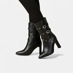 Lia | Women's Studded Buckle Strap Pointed Toe Ankle Boots