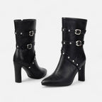 Lia | Women's Studded Buckle Strap Pointed Toe Ankle Boots
