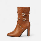 Lia | Women's Studded Buckle Strap Pointed Toe Ankle Boots