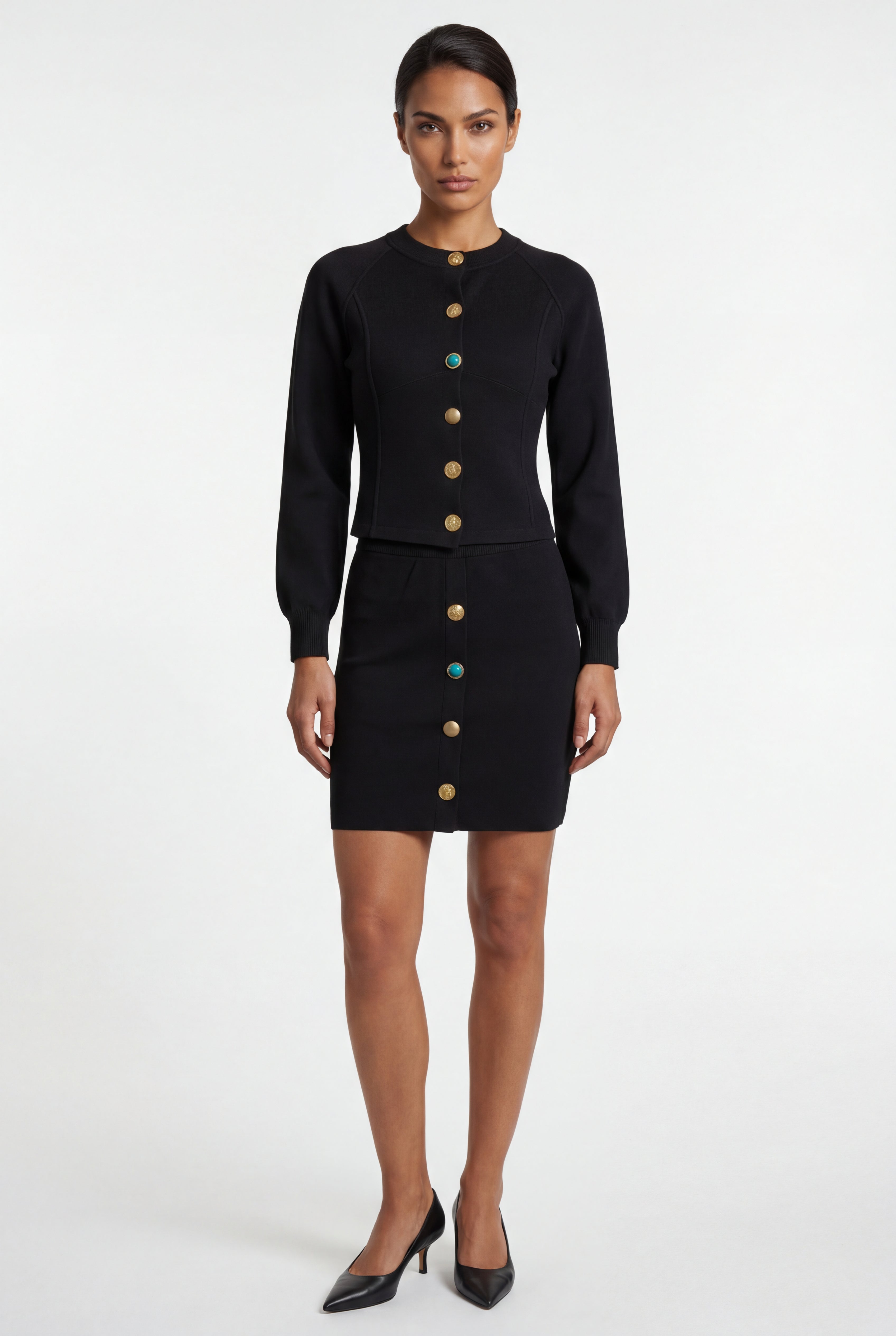 Women's Tailored Button-Front Cardigan and Skirt Set | Elcevi