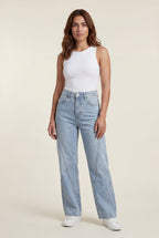 Lia | Angled Seam High Waist Straight Leg Jeans Light Blue