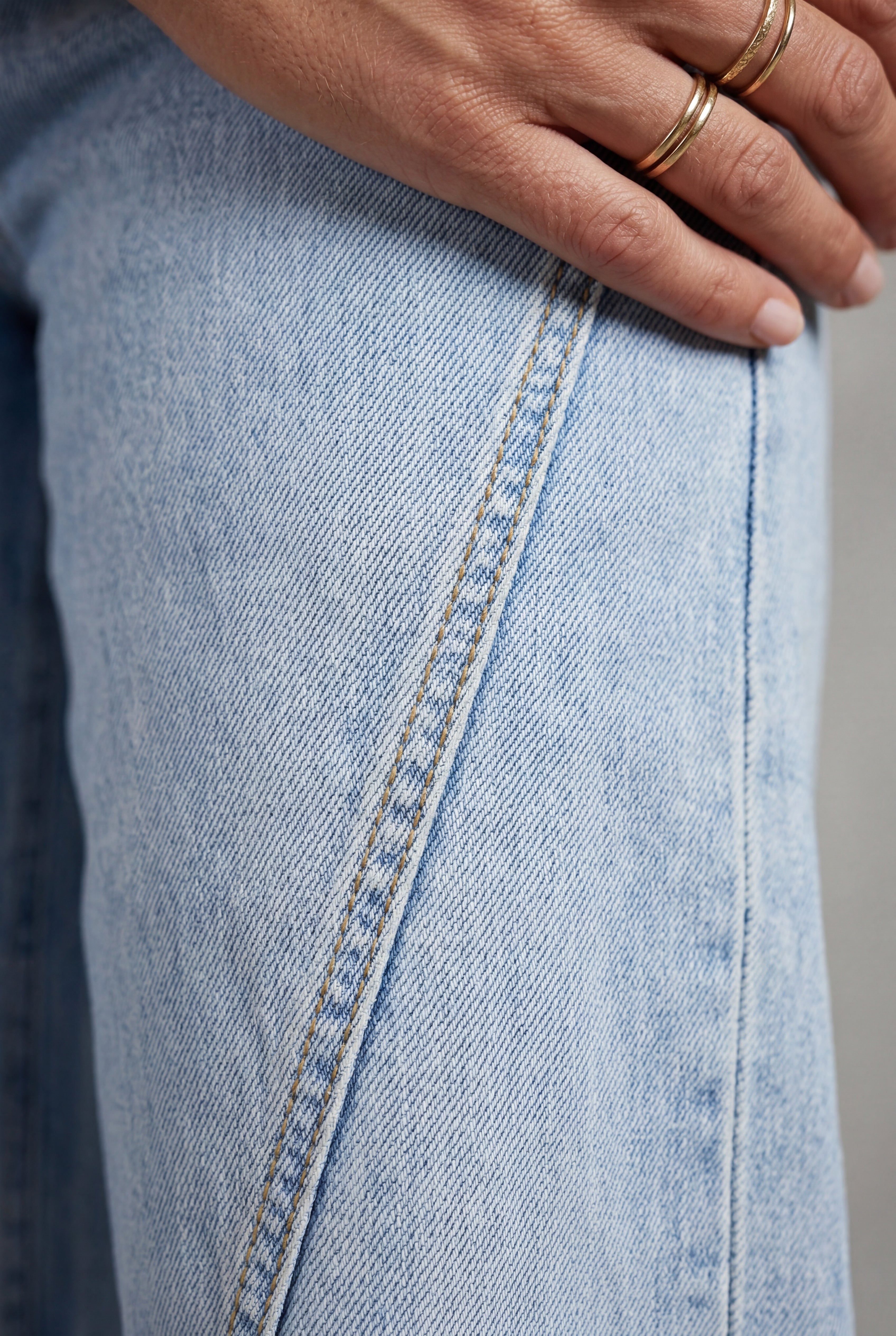 Lia | Angled Seam High Waist Straight Leg Jeans Light Blue