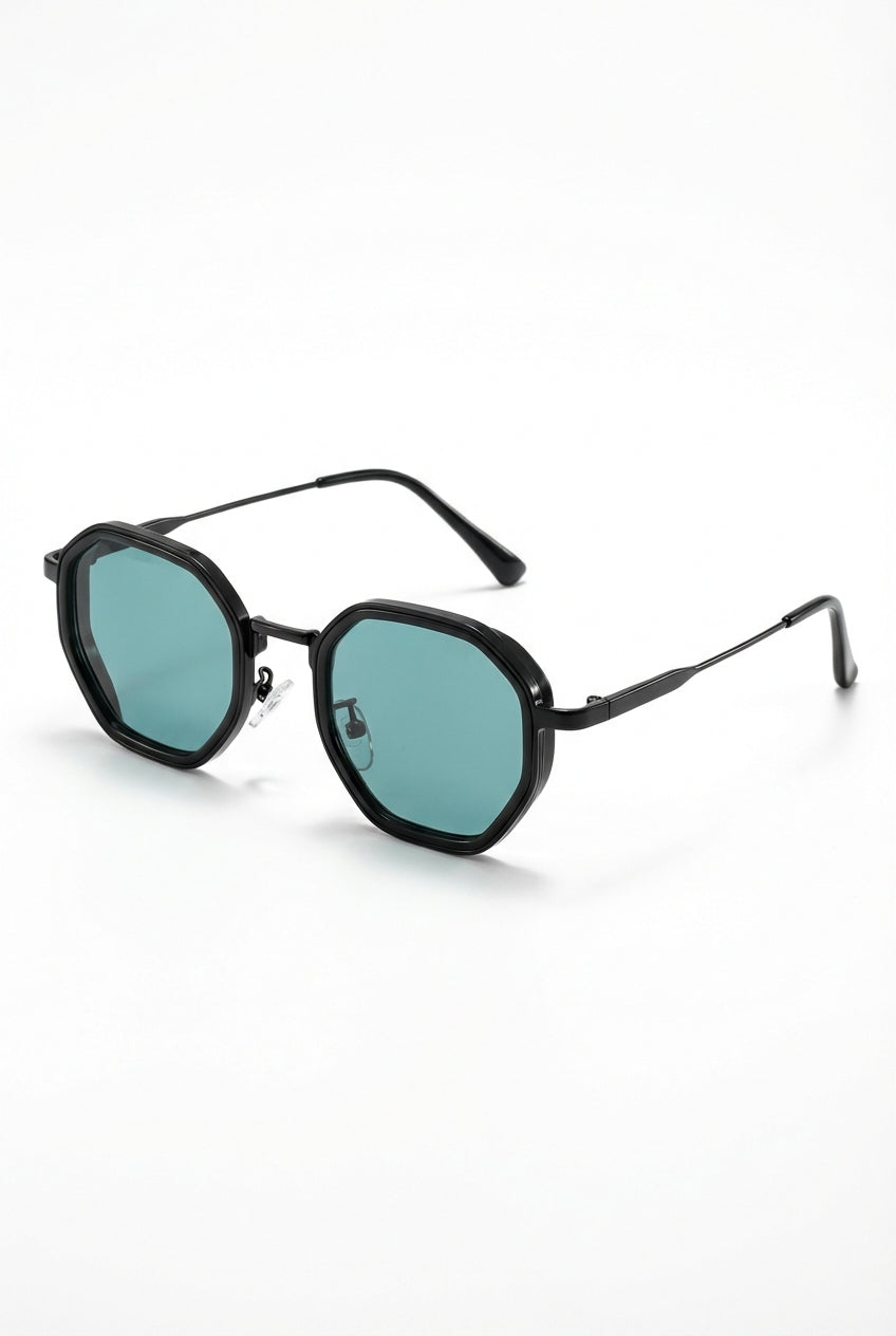 Kian | Blue Gradient Geometric Hexagonal Frame Sunglasses
