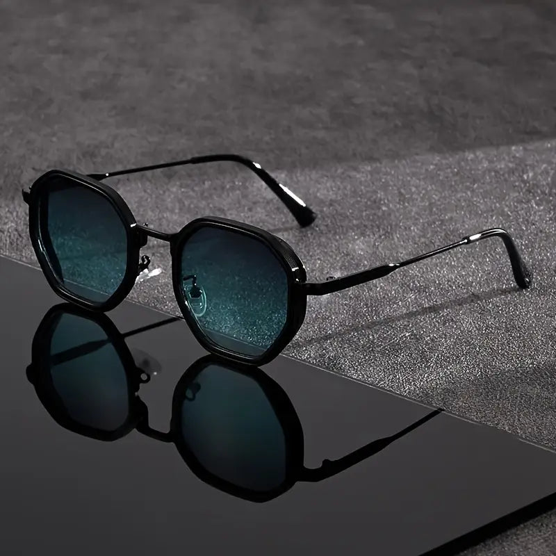 Kian | Blue Gradient Geometric Hexagonal Frame Sunglasses