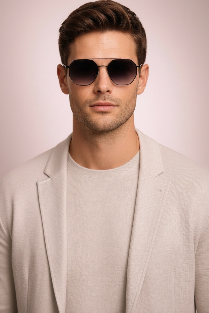 Kian | Blue Gradient Geometric Hexagonal Frame Sunglasses