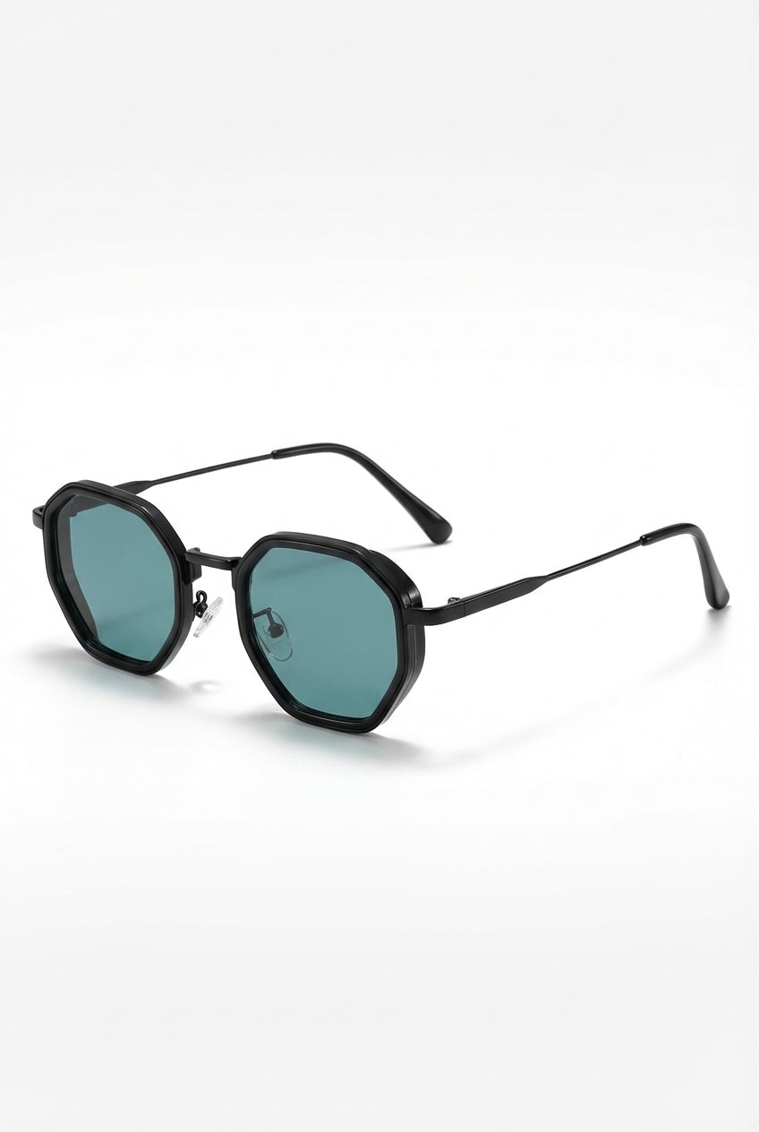 Kian | Blue Gradient Geometric Hexagonal Frame Sunglasses