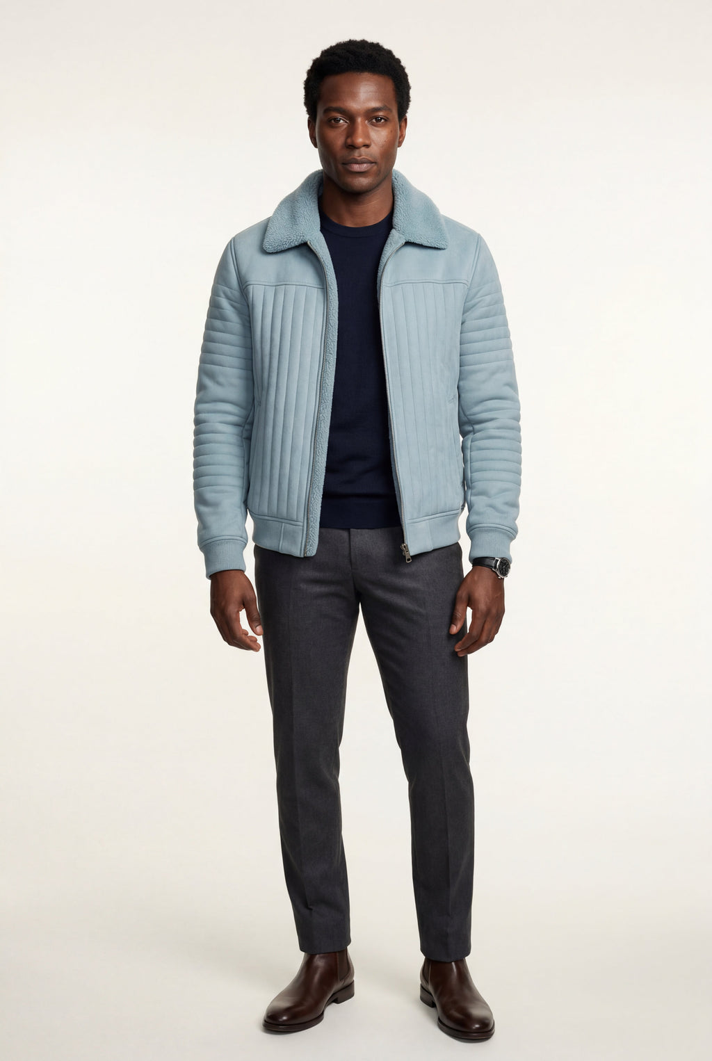 Liam | Collar Bomber Jacket with Ribbed Sleeves